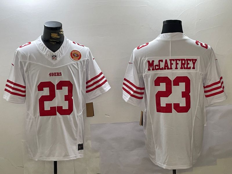 Men San Francisco 49ers 23 Mccaffrey White Three generations 2024 Nike Vapor Limited NFL Jersey style 8